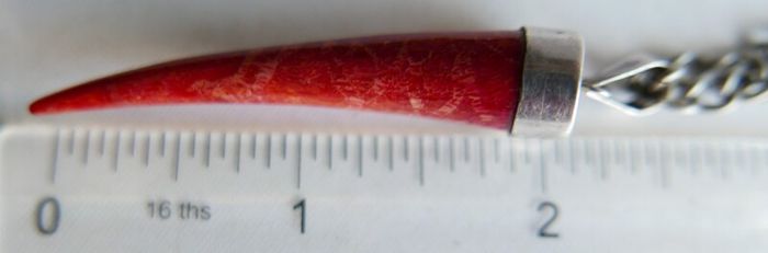 Vintage Red Fossilized Coral .925 Sterling Silver handcrafted Large Bali Bracelet and Red Coral Horn Pendant Necklace