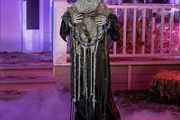 69inch Halloween Animated Grim Reaper Decoration with Chain, Life Size Skeleton with Light-up Eyes Creepy Sound Sound Activated for Halloween Haunted House Prop Outdoor Indoor Lawn Decorations