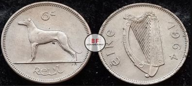 [#146] - Ireland 1964 | Irish 6p | 6 Pence | Wolfhound | KM.13a
