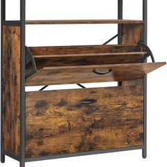 Shoe Cabinet with 2 Flaps, Storage Cabinet, Open Compartments, Adjustable Dividers, for Entrance, 10-16 Pairs, 80 x 30 x 95 cm, Rustic Brown and Black