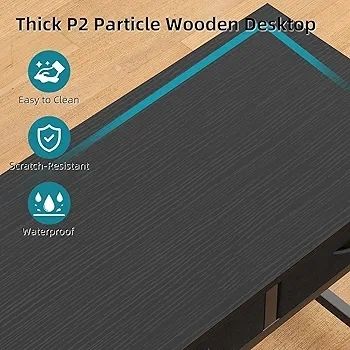 Computer Office Desk for Small Space with Fabric Drawers, Home Office Desk for Bedroom with Side Pocket and Hook 31 Inch Kids Desks, Writing Desks, Study Table and Work Table, Black