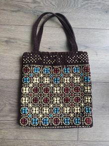 Authentic Vintage 1970s/1980s Beaded Corduroy Handbag / Bag