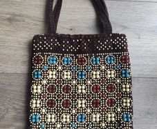 Authentic Vintage 1970s/1980s Beaded Corduroy Handbag / Bag
