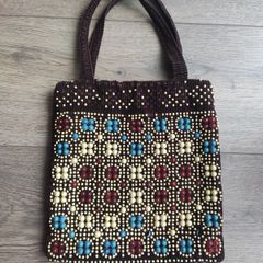 Authentic Vintage 1970s/1980s Beaded Corduroy Handbag / Bag