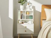 Bedside Table Elegant End Table White Storage Shelves and 2 Drawers