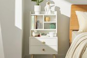 Bedside Table Elegant End Table White Storage Shelves and 2 Drawers