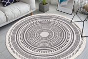 Moroccan Rug Round Grey 120cm Cotton Area Rug Washable Printed Round Area Rug Large with Tassels (MULTIPLE DESIGNS)