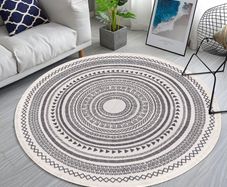 Moroccan Rug Round Grey 120cm Cotton Area Rug Washable Printed Round Area Rug Large with Tassels (MULTIPLE DESIGNS)