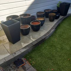 Plant pots ceramic and rattan