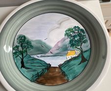 Hand painted limited edition signed Charger Avoca Blue.