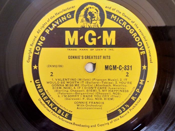 Connie Francis.Connie's Greatest Hits.50's-60's.Mono.MGM Rec.Original.Exc.cond.