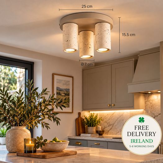 3 Light Travertine Look Ceiling Light Sand Beige Modern Flush Mount Spotlight