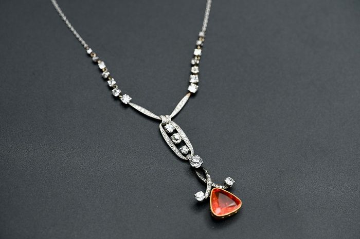 Antique Edwardian Fire Opal & Diamond Necklace
