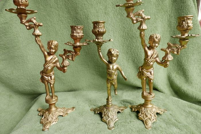 Vintage French Brass Cherub Candelabra, Antique Brass Candle Holders, Vintage Candlestick, Art Nouveau Brass Candlesticks