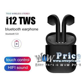 08446 i12 TWS Black Universal Bluetooth Earbuds With Charging Dock