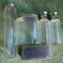 Antique Edwardian 1800s Set 5  Apothecary Bottles Ground-Glass Stoppers, Glass Vanity Pin Bottles Jars Image 4