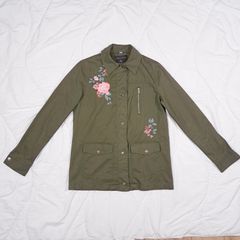 Dorothy Perkins Khaki Green Olive Floral Embroidered Utility Military Style Field Jacket 10UK/38EU