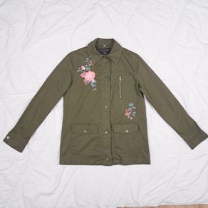 Dorothy Perkins Khaki Green Olive Floral Embroidered Utility Military Style Field Jacket 10UK/38EU