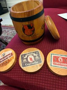 Vintage Cruzcampo Timber Barrel Coaster Box