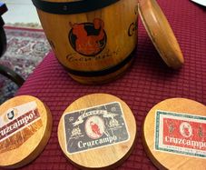 Vintage Cruzcampo Timber Barrel Coaster Box