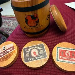 Vintage Cruzcampo Timber Barrel Coaster Box