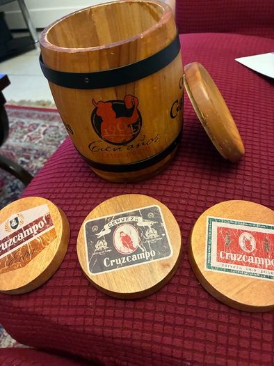 Vintage Cruzcampo Timber Barrel Coaster Box
