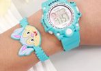 Girls Children Student Blue Women Lady Clock Calendar Silica Gel Cartoon Cute Rabbit Bracelet Quartz Wrist Watch