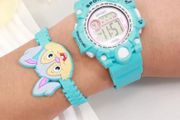 Girls Children Student Blue Women Lady Clock Calendar Silica Gel Cartoon Cute Rabbit Bracelet Quartz Wrist Watch