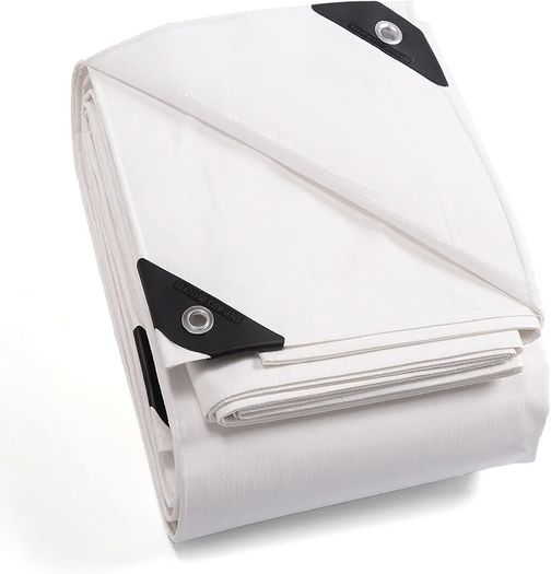 White Tarpaulin Waterproof Heavy Duty 4m / 6m Tarp with Eyelets UV Resistant Multipurpose for Outdoor 160g/m