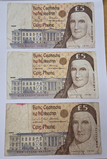 Irish Bank Notes - Bundle of Three 5 Punt Notes - Catherine McAuley
