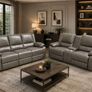 New 3+2 Or 3+1+1 Leather Recliner In Grey And Black Image 4