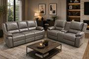 New 3+2 Or 3+1+1 Leather Recliner In Grey And Black
