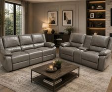 New 3+2 Or 3+1+1 Leather Recliner In Grey And Black