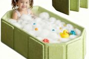 Foldable Bathtub for Children, Portable Bath Tub with Drain Plug, Large Toddler Bath for Ages 0-8, Boys and Girls Bathroom Water Pool for Indoor &amp; outdoor Use, All-in-One Design, Space Saving
