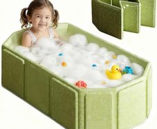 Foldable Bathtub for Children, Portable Bath Tub with Drain Plug, Large Toddler Bath for Ages 0-8, Boys and Girls Bathroom Water Pool for Indoor & outdoor Use, All-in-One Design, Space Saving