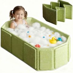 Foldable Bathtub for Children, Portable Bath Tub with Drain Plug, Large Toddler Bath for Ages 0-8, Boys and Girls Bathroom Water Pool for Indoor & outdoor Use, All-in-One Design, Space Saving