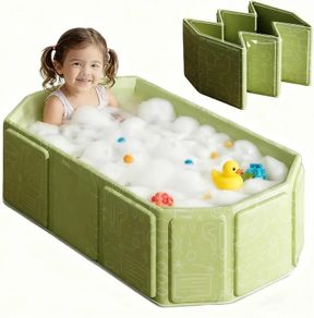 Foldable Bathtub for Children, Portable Bath Tub with Drain Plug, Large Toddler Bath for Ages 0-8, Boys and Girls Bathroom Water Pool for Indoor & outdoor Use, All-in-One Design, Space Saving