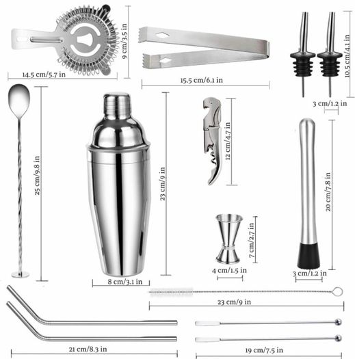 Cocktail Set,14 Piece Cocktail Making Set for Drink Mixing, Stainless Steel Bar Tool Kits with 750ml Cocktail Shaker