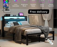 King Size Bed Base with Charging Station and Led lights
