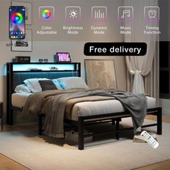 King Size Bed Base with Charging Station and Led lights