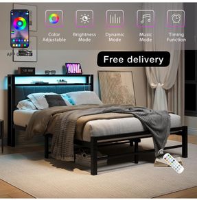 King Size Bed Base with Charging Station and Led lights