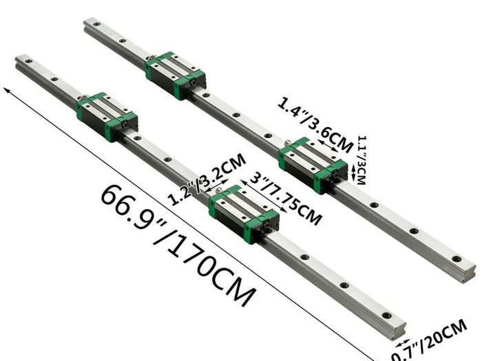 3PCS Linear Rail 2-167.6 cm(0.78-66 Inch), Linear Bearings and Rails with 4PCS HSR20 Bearing Block, Linear Motion Slide Rails plus for DIY CNC Routers Lathes Mills, Linear Slide Kit fit X Y Z Axis