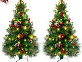 2pcs Outdoor Christmas Tree with Lights Clearance Pre-Lit Artificial Christmas Trees Pathway Small Xmas Trees Battery Operated Lights for Front Door, Grave, Entryway Xmas Outside(85cm)