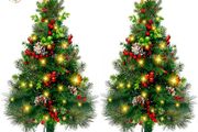 2pcs Outdoor Christmas Tree with Lights Clearance Pre-Lit Artificial Christmas Trees Pathway Small Xmas Trees Battery Operated Lights for Front Door, Grave, Entryway Xmas Outside(85cm)