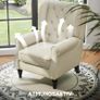Wing Chair Relax Chair Armchair, Vintage Design, Button Tufting, Turned Legs, 74 cm x 86 cm x 102 cm, Cream White Image 6