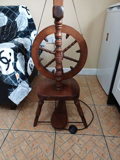 Vintage Mahogany Spinning Wheel Floor Lamp