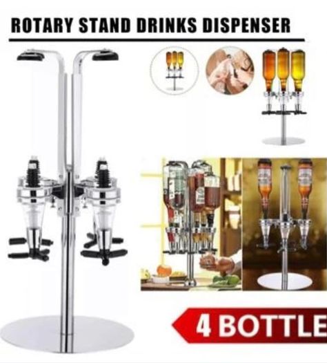 NEW 4 Bottle Rotary Stand Bar Butler Drinks Optic Dispenser Spirits Steel