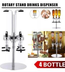 NEW 4 Bottle Rotary Stand Bar Butler Drinks Optic Dispenser Spirits Steel