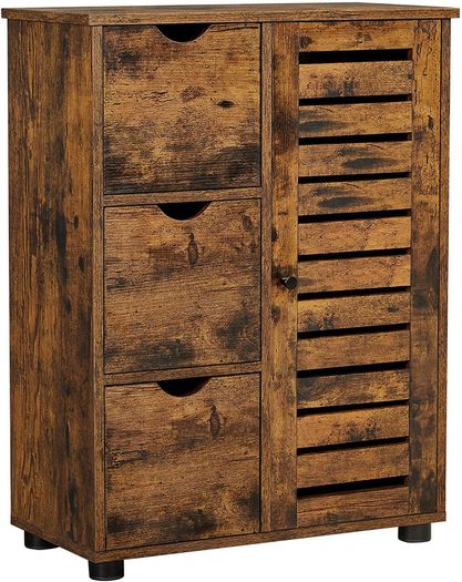 Storage Cabinet with 3 Drawers, 2 Adjustable Shelves for the Bathroom, Living Room, Kitchen, Hallway, Vintage, Brown
