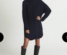 REISS Laura Navy Blue Cable Knit Wool Blend Sweater Dress Tunic Mock Neck Size M
